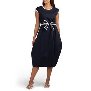 LUNGO L'ARNO Navy/white Made In Italy Sleeveless Contrast Hem Midi Dress